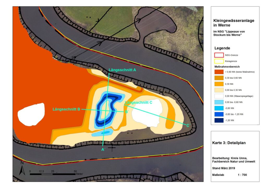 Detailplan des Wasserrechtlichen Antrages - Gewässerplanung auf der Halbinsel südlich des Gersteinkraftwerkes