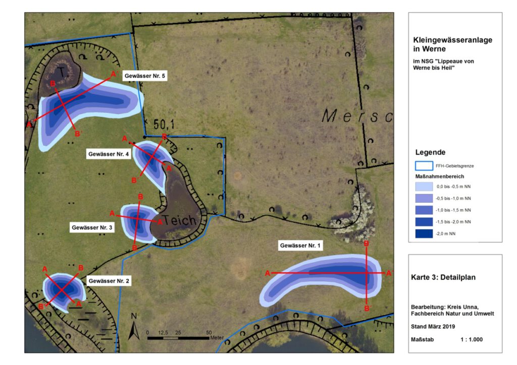 Detailplan des Wasserrechtlichen Antrages - Gewässerplanung auf der Heckrindfläche Langern